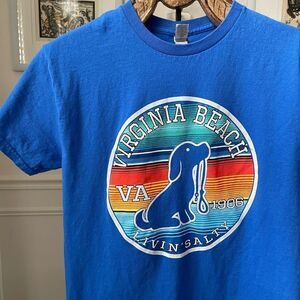 Virginia Beach Living Salty Blue Tshirt Dog M